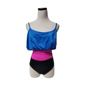 80s Palm Point colorblock 1-piece bathing suit . size 12 . made in USA